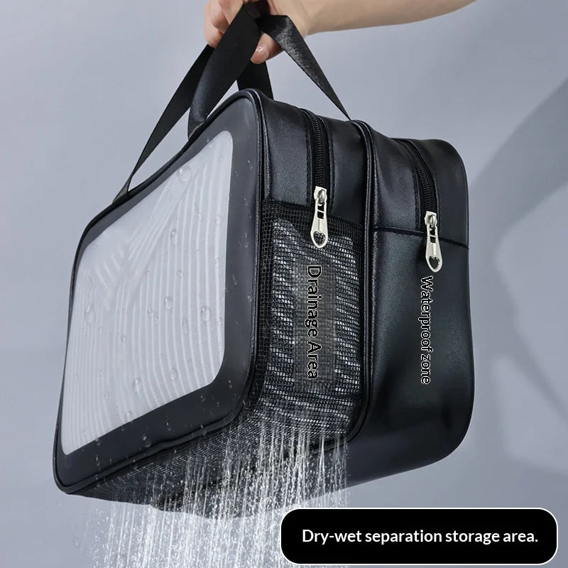 Homefish Large capacity transparent dry wet separation double-layer washbag frosted travel portable handheld bath storage bag