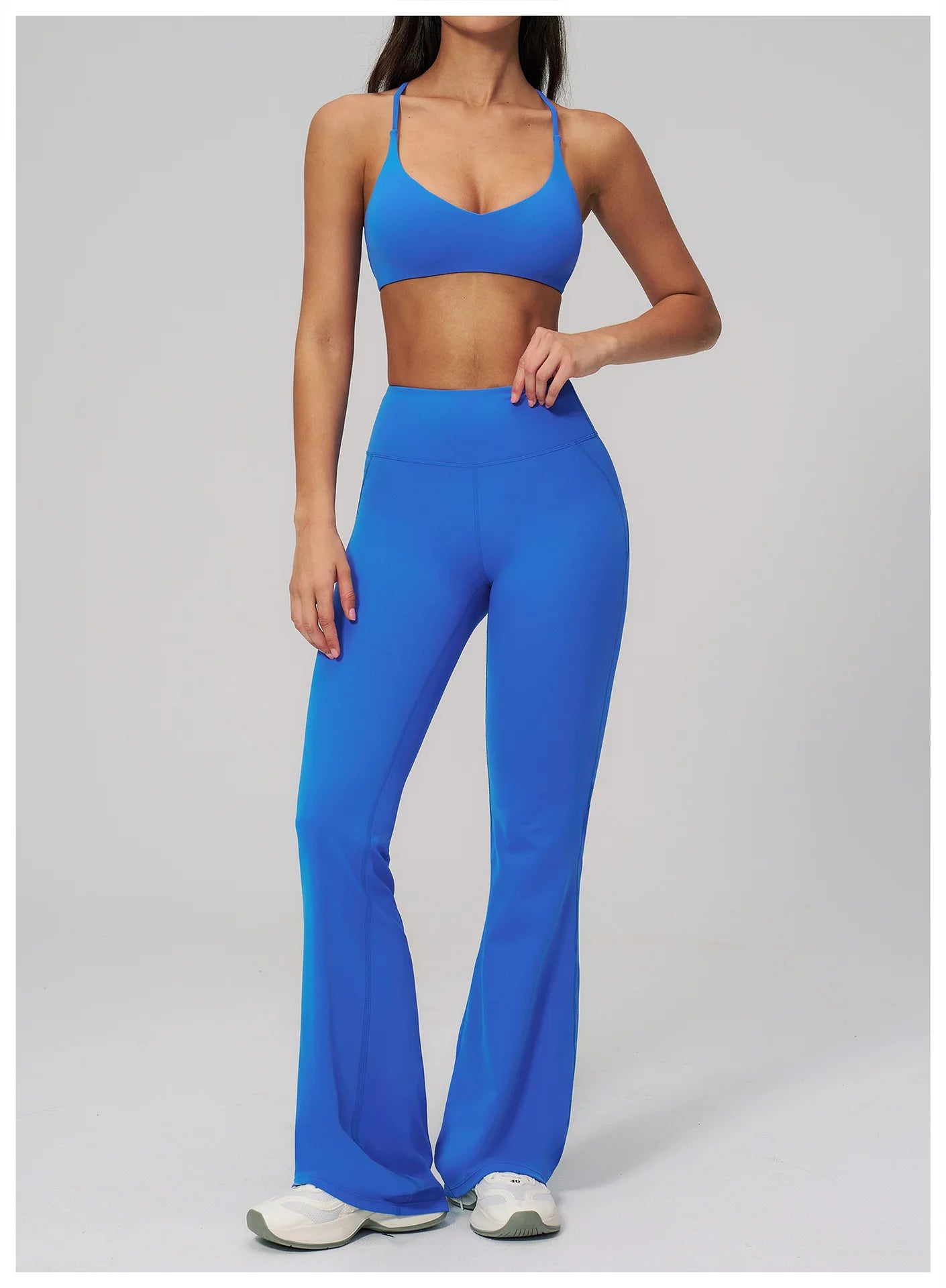 2PCS Flared Pants Yoga Set Women's Tracksuits Gym Fitness Outfits Sports Sets Female Shockproof Sports Bra Yoga Workout Clothes