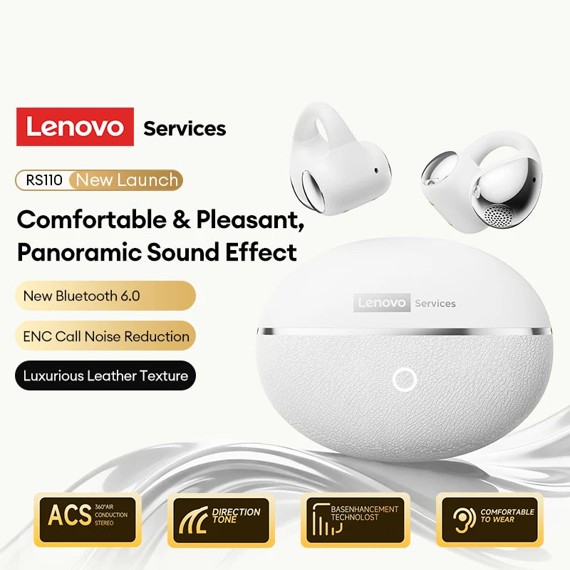 NEW Lenovo RS110 OWS Open-Ear Wireless Earbuds Clip On BT 6.0 Headphones Gaming Music Earphones IPX4 ENC Call Noise Cancellation