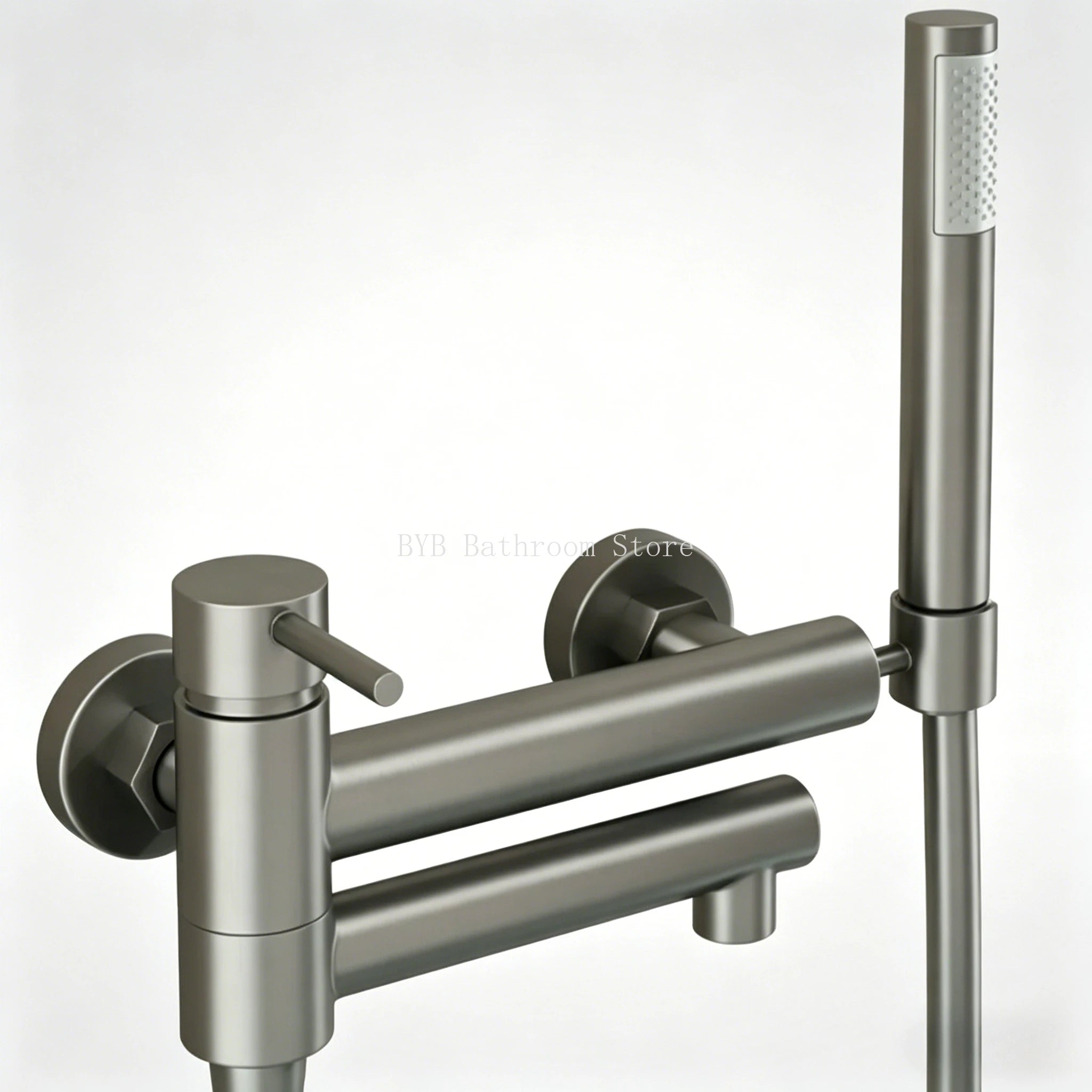 Bathroom Bathtub Shower Faucet with Swivel Tub Spout and Handhold Shower Brass Wall Mounted Hot Cold Water Mixer Bath Tap