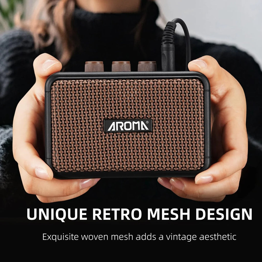 Aroma AG-04 Mini Electric Guitar Amp: Rechargeable Bluetooth Portable Amp (Clean/Overdrive, Headphone Jack)
