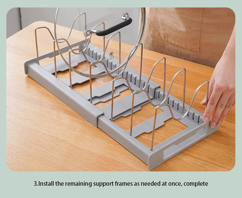 Expandable Kitchen Cabinet Pot Organizer - Adjustable Divider Rack, Multi-Use Storage Solution for Pots, Pans and Lids
