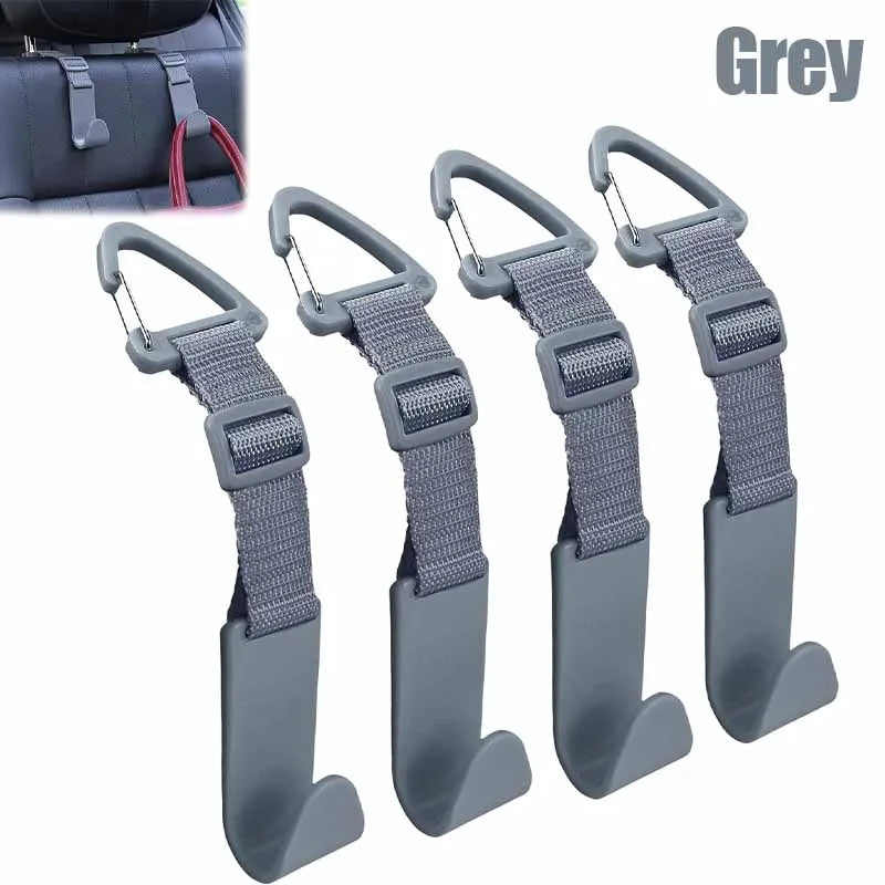 4PCS Car Seat Headrest Hook Universal Adjustable Vehicle Organizer Storage Hanger Holder for Purse Bags Universal Fit with Clip