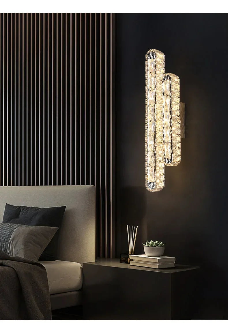 Luxury Modern LED Crystal Remote Control Wall Lamps for Living Room Bedroom Decoration Indoor Lights Fixtures Home Wall Decor