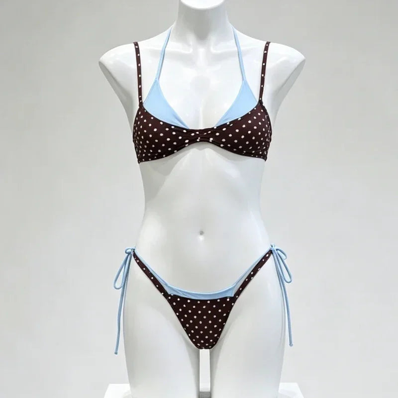 2026 Bikini Gathering Women's Swimsuit Sexy Neck Splicing Swimsuit Summer Beach Wear