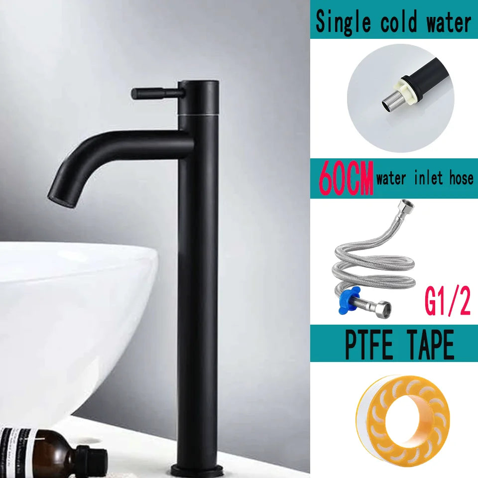 A stainless steel washbasin faucet. Single cold water, 1/2 inch public bathroom. Bathroom balcony