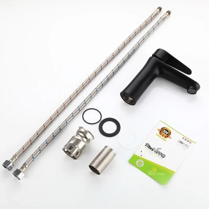 Bathroom Basin Faucet Cold & Hot Water Mixer Sink Tap Black Single Handle High Quality Kitchen Bathroom Accessory