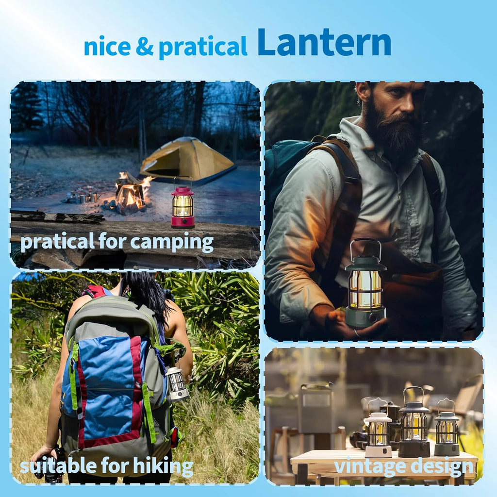 LED Camping Lantern, Vintage Metal Camp Light, Camping Lights, Portable, Outdoor Tent Bulb, Outages