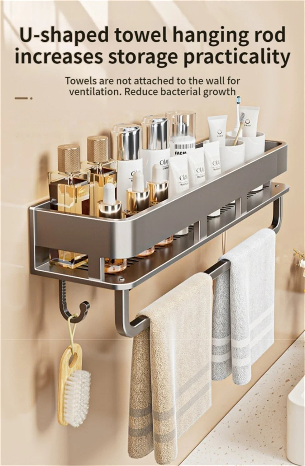 Wall-Mounted Bathroom Storage Shelf with No Drilling Required for Bathroom Sink Vanity and Toilet Wall Storage Racks