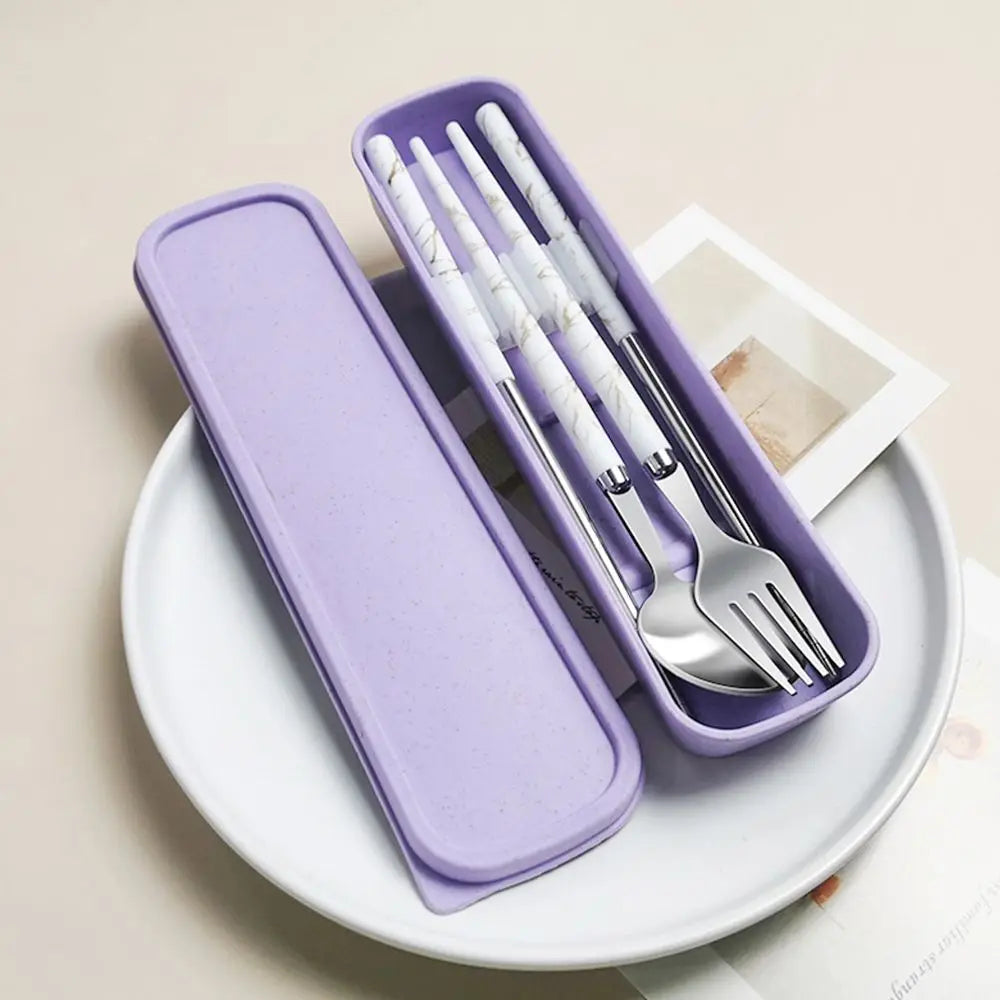 Kitchen Accessories Reusable With Box Tableware Portable Stainless Steel Spoon Fork Chopsticks Set Dinnerware Cutlery Set
