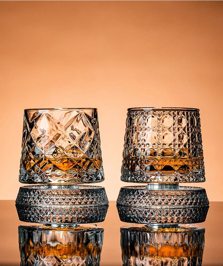Tumbler Whiskey Glass with Base Crystal Whiskey Glasses Rotating Spinning Wine Brandy Glass Cup Drinkware for Bar Home