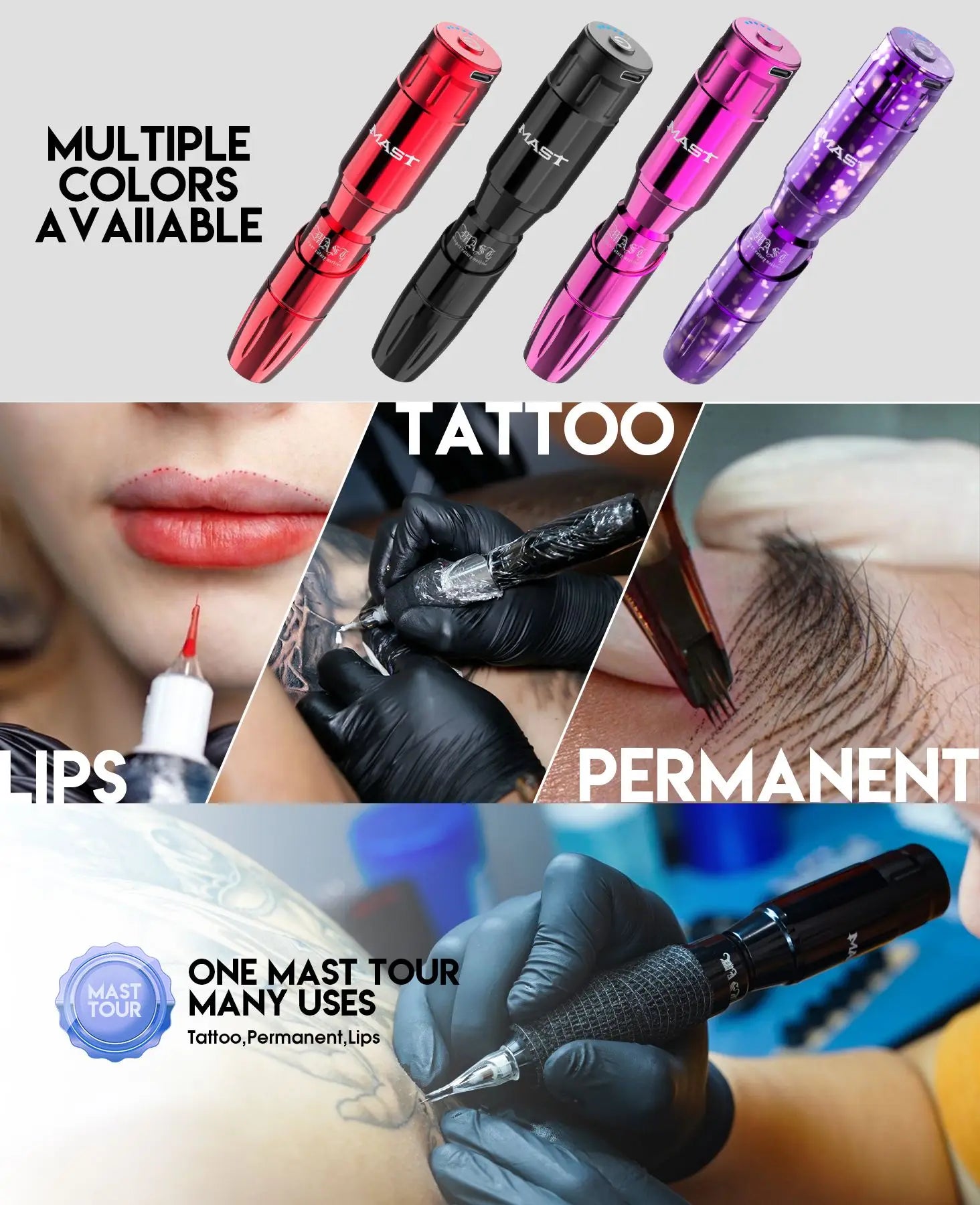 Mast Tour Tattoo Machine Permanent Makeup Pen Wireless Battery Coreless Motor Professional Rotary Cartridges Gun for PMU Artist