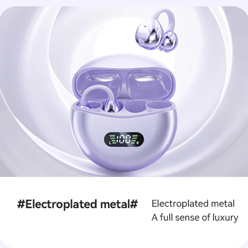 Lenovo Open Ear Clip On Headphones Wireless TWS Earbuds Noise Reduction Low Latency LED Display for Sports Running Gaming