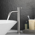 A stainless steel washbasin faucet. Single cold water, 1/2 inch public bathroom. Bathroom balcony