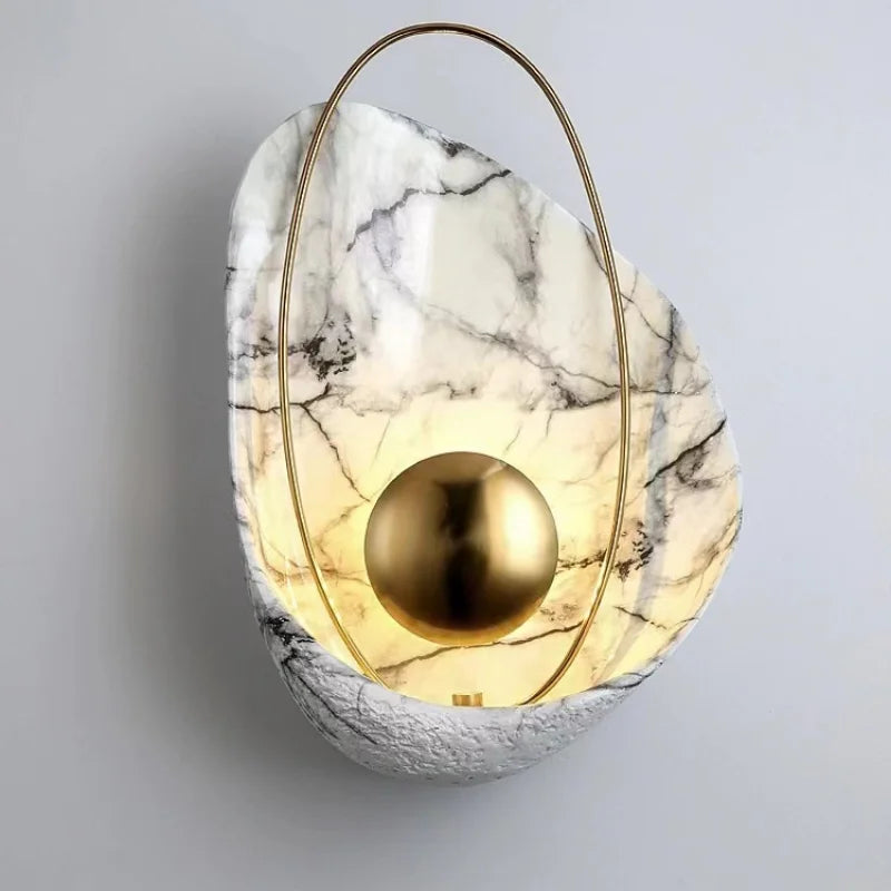 Nordic Modern Light Luxury Marble Wall Lamp Bedroom Background Led Lighting Decoration Creativity Mirror Aisle Sconce Indoor