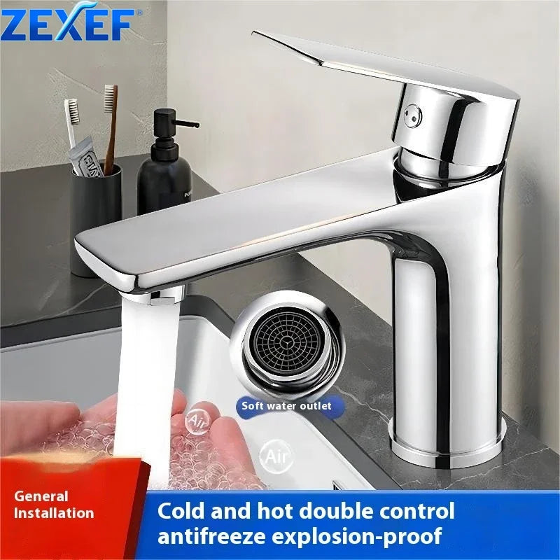 ZEXEF 304 Stainless Steel Bathroom Faucet and Shower Combined Wash Basin Mixer Tap Only Hot Cold Single Deck Mounted Lavatory
