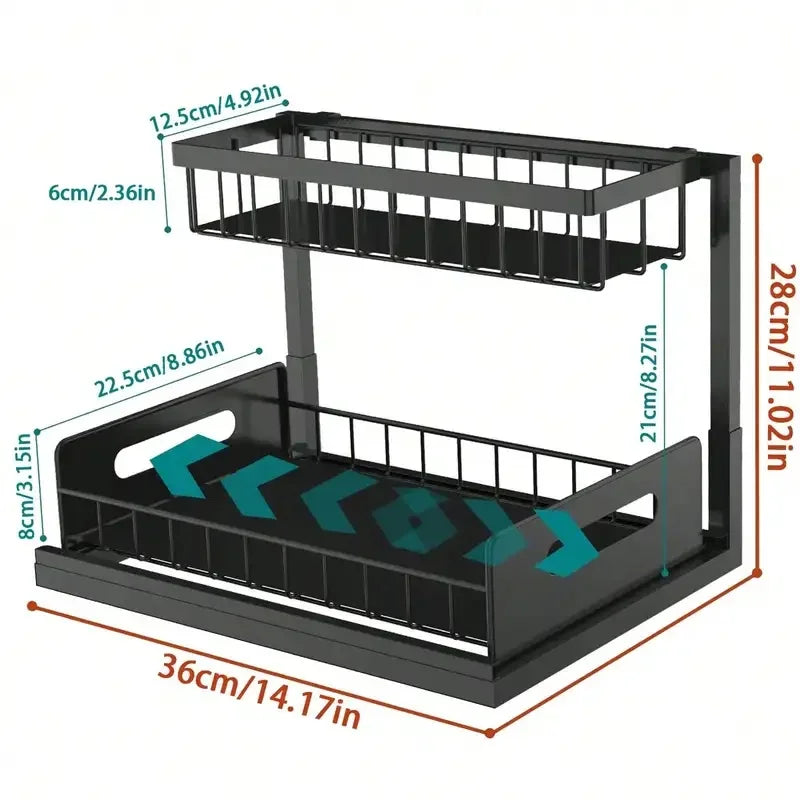 Under Sink Organizer Rack 2 Tier Under Sliding Cabinet Basket Organizer Drawer , Multi-Purpose Under Sink Storage For Kitchen