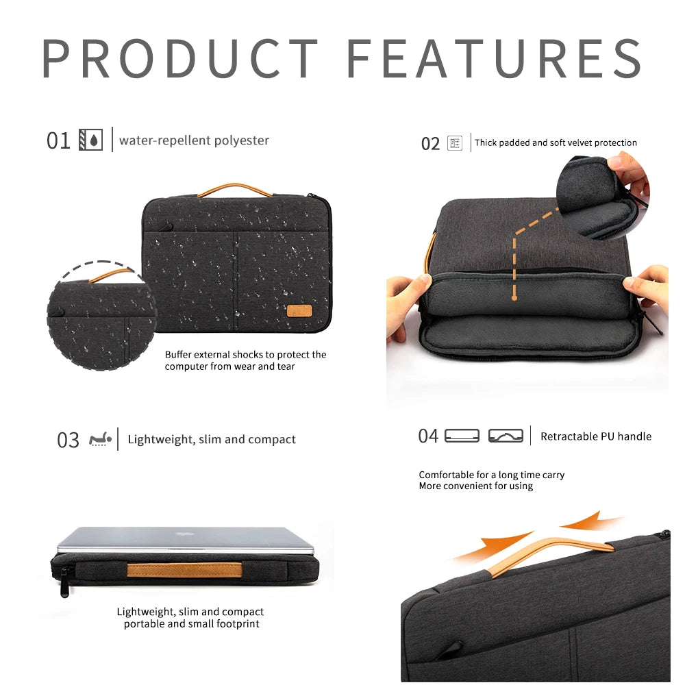 Laptop Sleeve Bag 14 15.6 Inch Notebook Pouch For Macbook HP Dell Acer Shockproof Computer Briefcase Travel Business Men Case