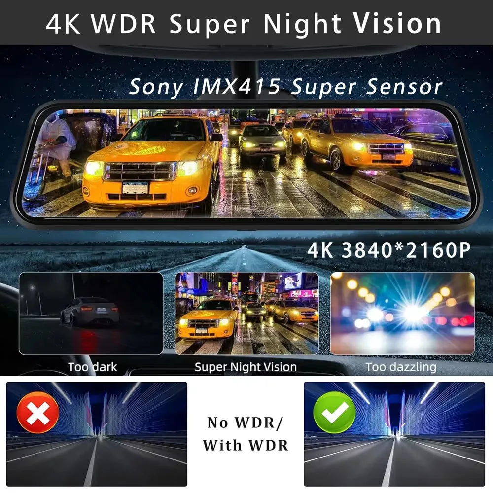 4K 3840*2160P Dash Cam Carplay Android-Auto Car DVR Dual Len 5G Wifi GPS BT FM Video Drive Recorder Stream Mirror Dashcam Camera