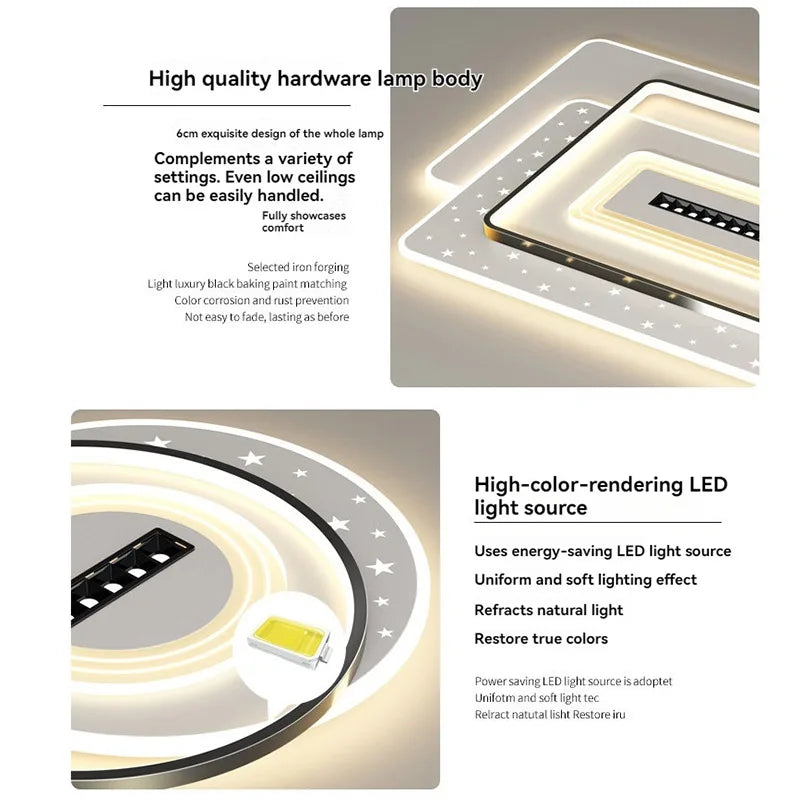 Modern Minimalist LED Ceiling Light for Living Room, 2026 New Model with Starry Sky Projection Effect and Integrated Spotlights