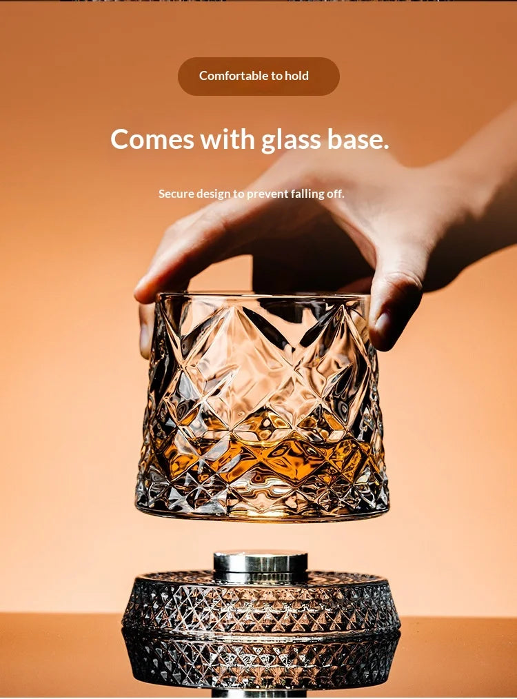 Tumbler Whiskey Glass with Base Crystal Whiskey Glasses Rotating Spinning Wine Brandy Glass Cup Drinkware for Bar Home