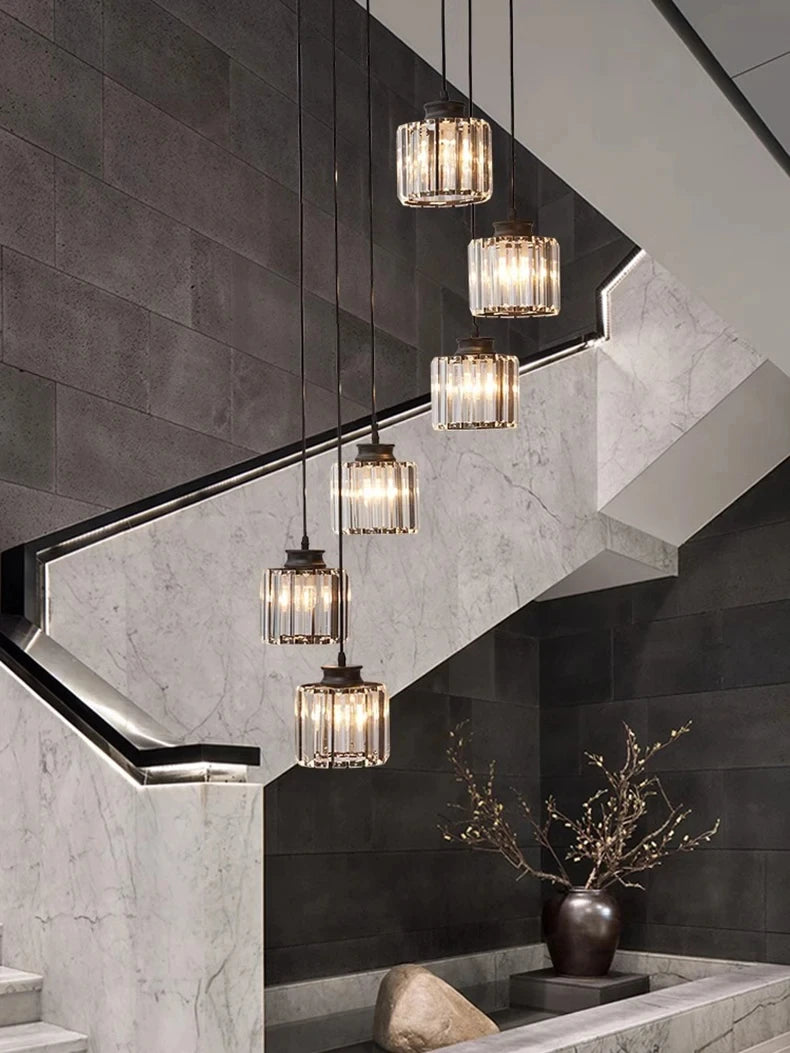 Staircase Pendant Lamp Modern Light Luxury Crystal Lamp Simple Living Room Lamp Duplex Hotel Lobby Interior Decoration Lighting
