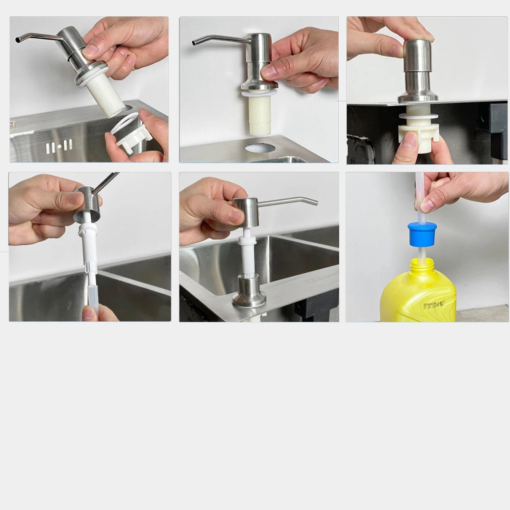 Slim Metal Head Liquid Soap Dispenser Kitchen Sink Bathroom Under Counter Lotion Holder Pump Dish Wash Detergent Silicone Tube