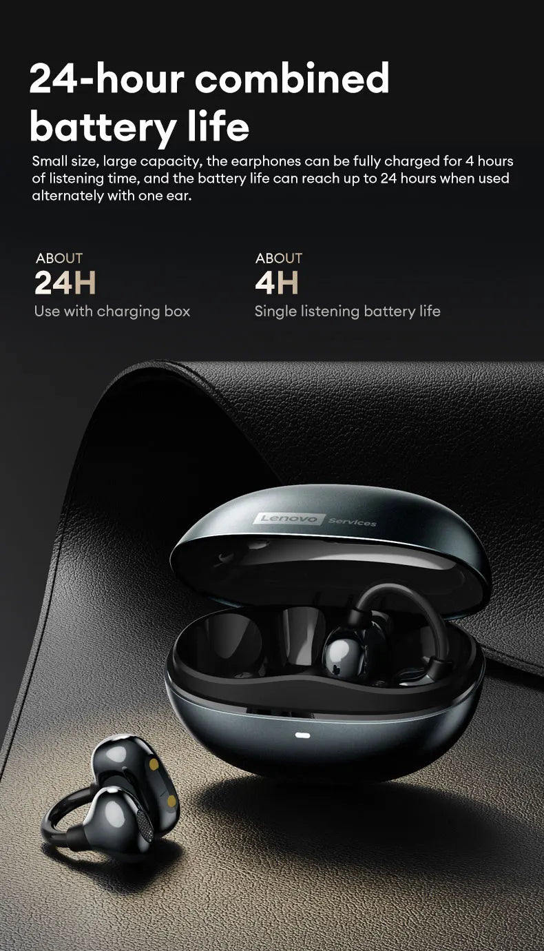 Lenovo RS106 OWS Ear Clip Bluetooth 6.0 Earphones Stereo Sound Sports Music Wireless Headphones Low Latency HD Call Earbuds New