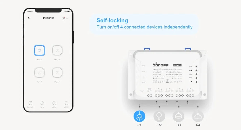 SONOFF WiFi 4CH PRO Smart Switch R3 4 Gang with RF Control 3 Working mode Smart Light Switch eWeLink APP Control Smart Module