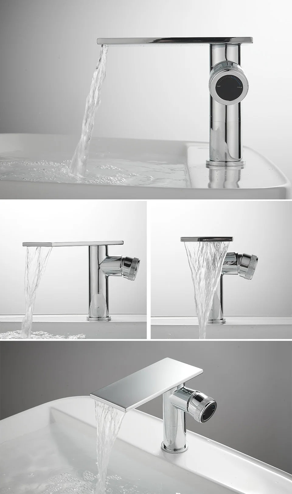 Bathroom Waterfall Basin Sink Faucet Black Faucets Brass Bath Faucet Hot&Cold Water Mixer Vanity Tap Deck Mounted Washbasin Tap