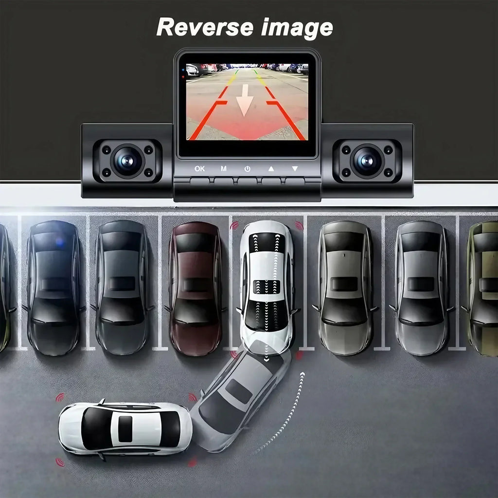 3Camera Car Recorder 1080P HD with Night Vision Parking Monitoring IPS Screen Front Rear Inside Dash Cam Support Laptop Computer