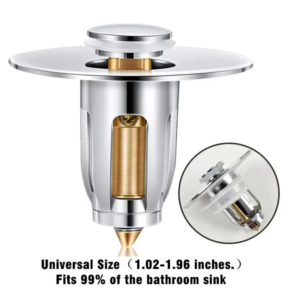 Metal Wash Basin Bounce Drain Filter with Anti-clogging Basket Portable Sink Drain Stopper Sink Pop-Up Drain Plug Hair Catcher