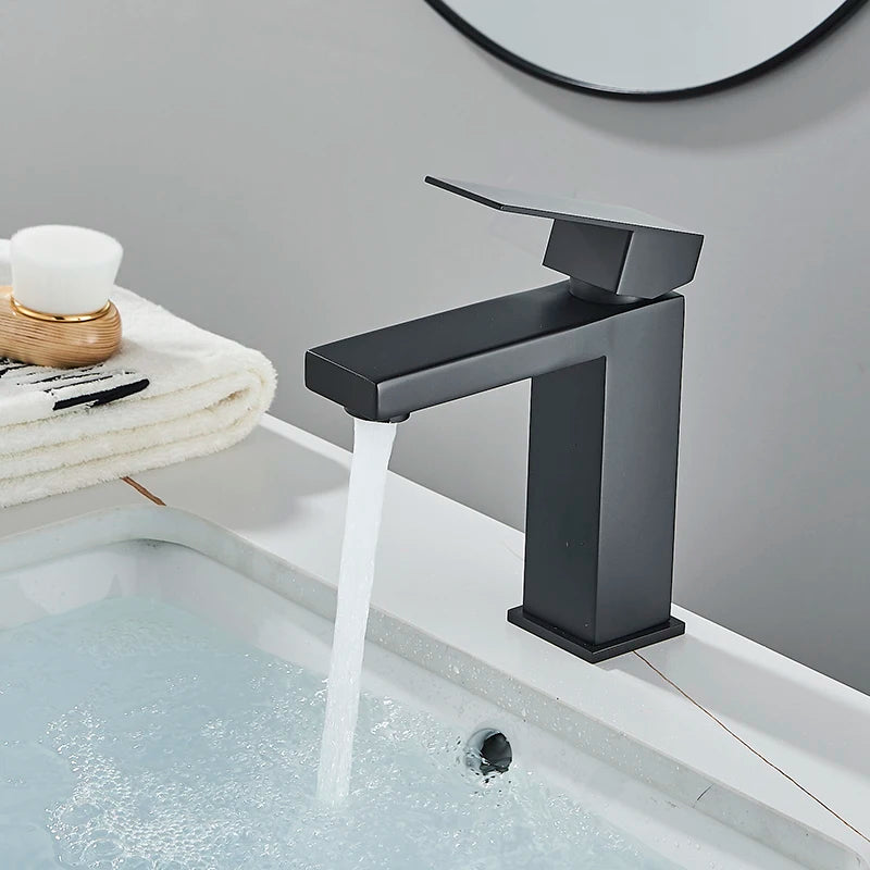 Senlesen Brushed Gold Bathroom Faucet Basin Faucets Deck Mounted Sink Mixer Tap Stainless Steel Countertop Hot Cold Water Crane