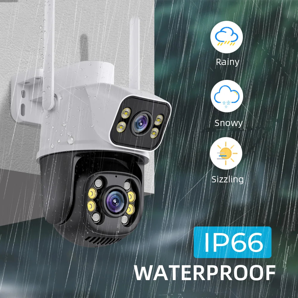 Wifi Surveillance Cameras 4K Waterproof Outdoor Wireless Security Camera Dual Lens Security-Protection ICsee IP Camera AI Track