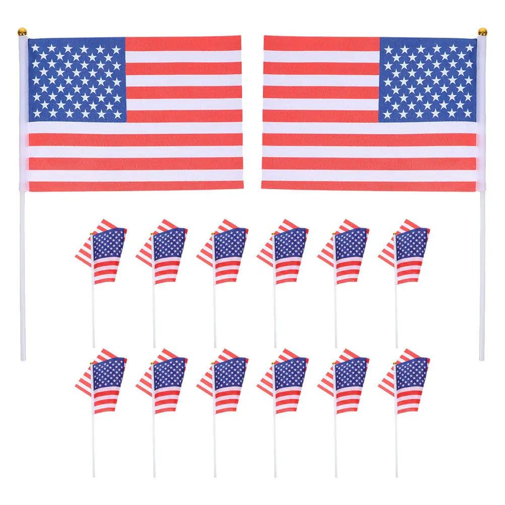 15Pcs Handheld American Flags 14x21cm Mini Us Flags 30cm Poles Patriotic Holiday Decor Memorial Veterans Day American Flag Mini