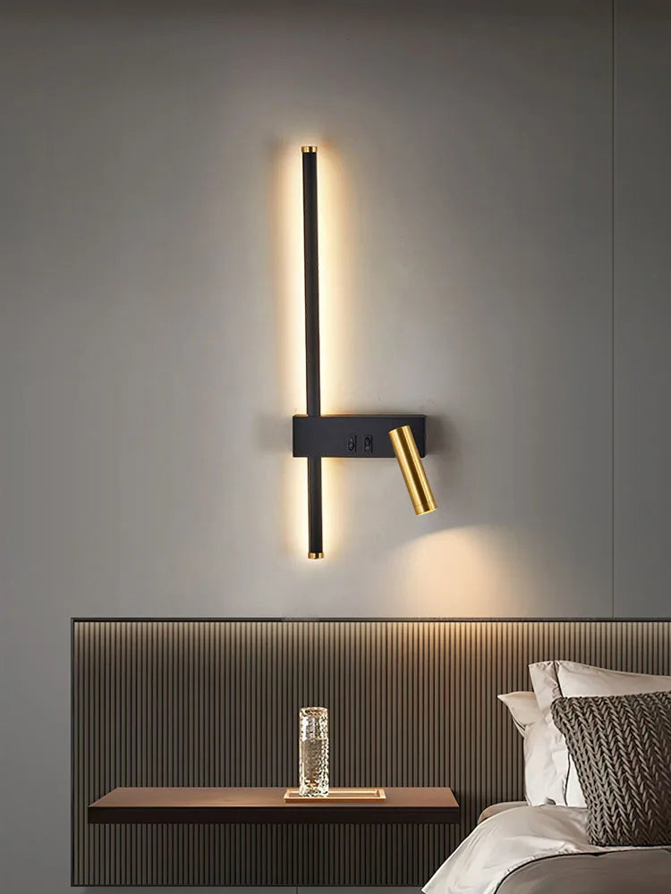 New Reading With Switch Minimalist Wall Lamps Bedroom Bedside Strip Lights Nordic 2023 Master Bedroom Line Background Wall Lamps