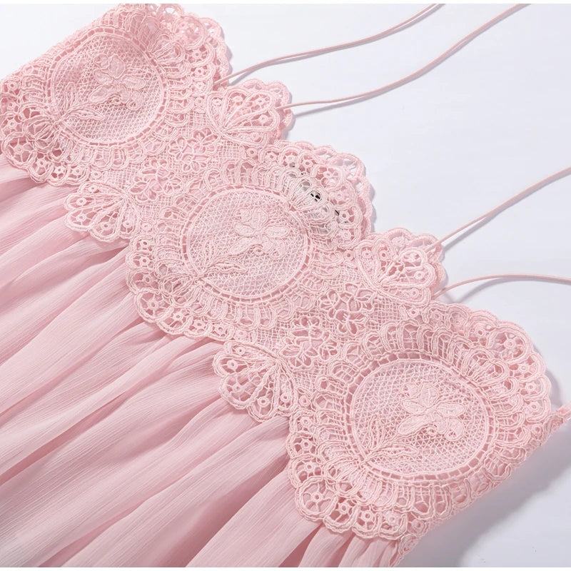 Women Elegant Lace Long Pant Set Square Neck Sheer Ruffle Hem Crop Cami Top High Waist Wide Leg Trousers 2026 Summer Chic Suit