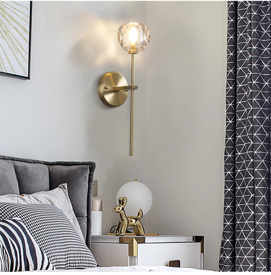 Modern Crystal wall lamp Luxury Living room bedroom lounge interior stairs wall lamp side lights Rose gold Copper wall light