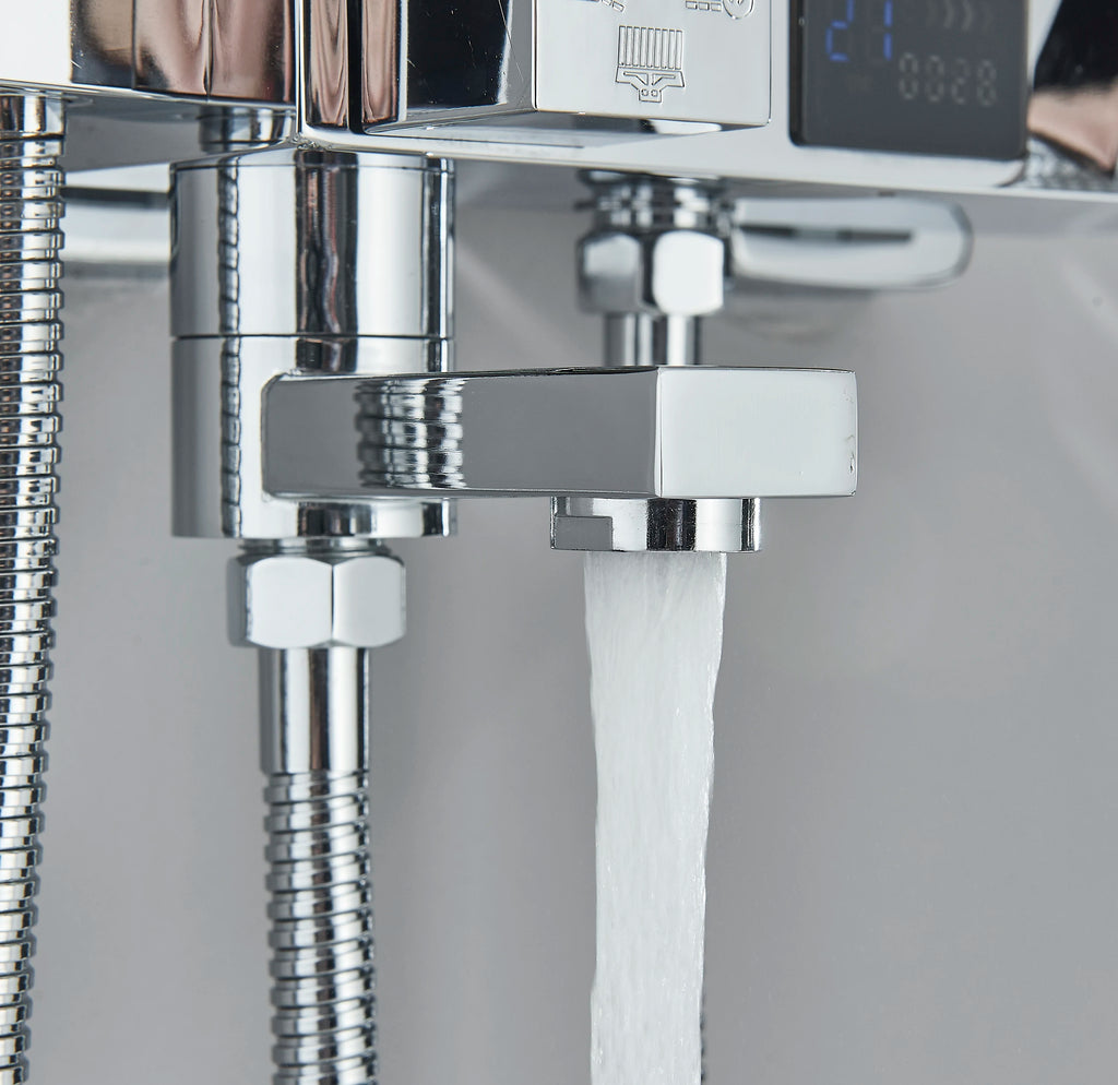 Chrome/Black Thermostat Shower Set Faucet 4 Ways Bathroom Faucet Rainfall Mixer Tap Digital Display Shower Set System Bathroom