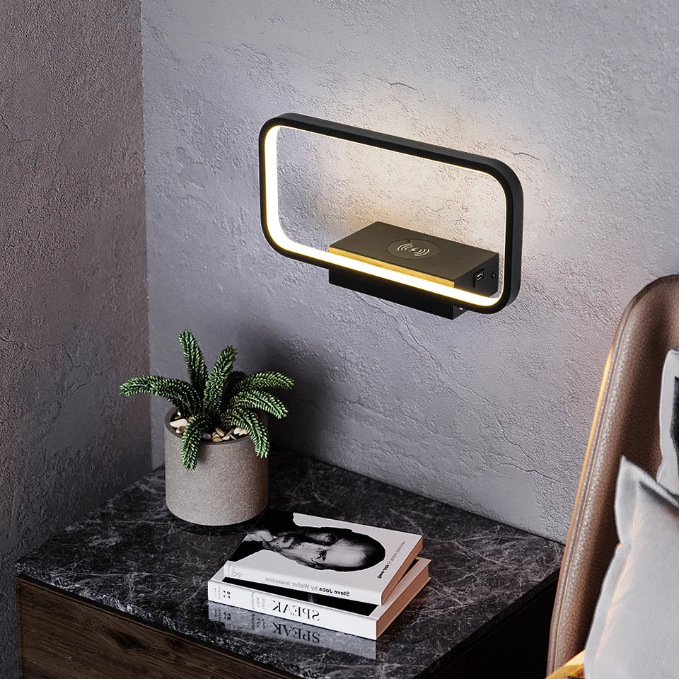 Wall Light Indoor 12W Touch Switch 3 Colors Dimming USB Charge With Wireless LED Wall Lamps For Living Room Bedroom Stair Modern