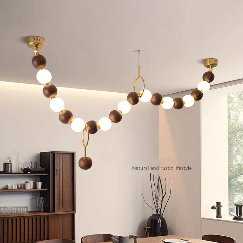 Postmodern White Lampshade Acrylic Walnut Wood LED Chandeliers lustre Adjustable Ceiling for Kitchen Island Decoration Dimmable