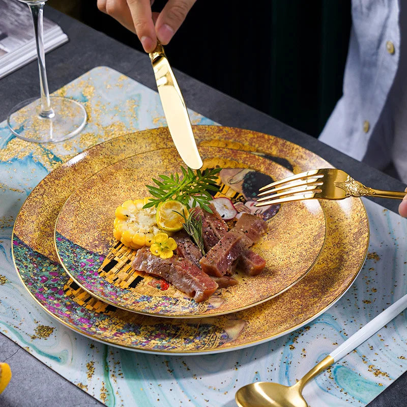 Klimt Kiss Bone China Dinning Plates Set Luxury Porcelain Plate for Dessert Steak Bread Cake Dish Home Party Tableware Gift