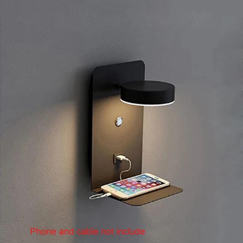 Modern LED Wall Lamp With Switch USB Charging Port 9W Black White Aisle Wall Lights Bedroom Bedside Wall Sconce Decoration Lamps