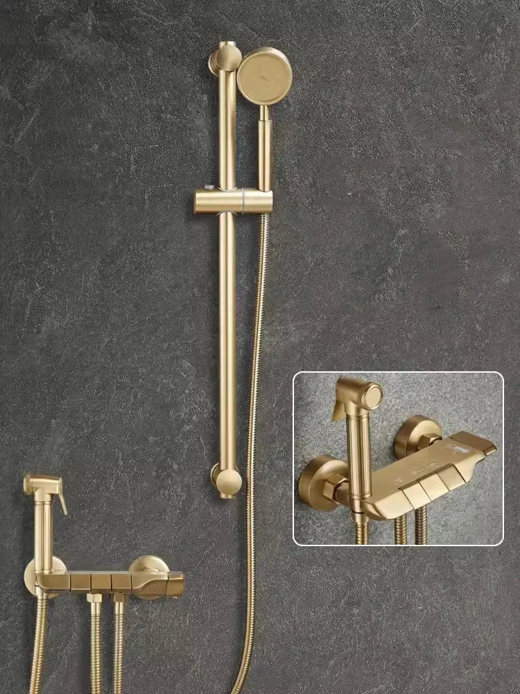 Tuqiu Brushed Gold Bathroom Shower Faucet Set Wall Mounted Shower Faucet, Bathroom Cold and Hot Bath and Shower Mixer Taps Brass