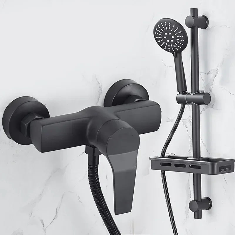 Black Bathroom Shower Faucet Wall-Mounted Mixer Valve Household Single Handle Hot and Cold Water Tap Shower Accessories