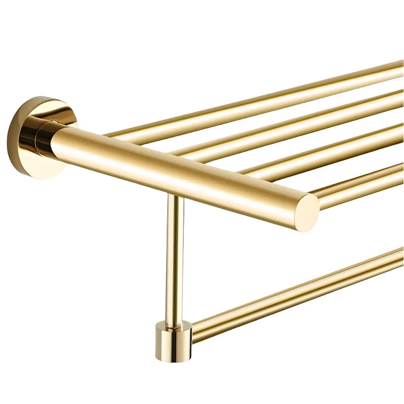 Luxury Gold Towel Rack 55cm, Stainless Steel Bathroom Storage Shelf, Wall Mounted Thickened Bath Towel Holder