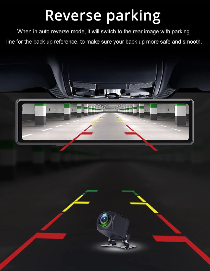3 Cameras Dash Cam Car Play & Android Auto 2.5k 2560*1440P Rearview Mirror Video Recording WIFI Loop Record Phone APP Car DVR