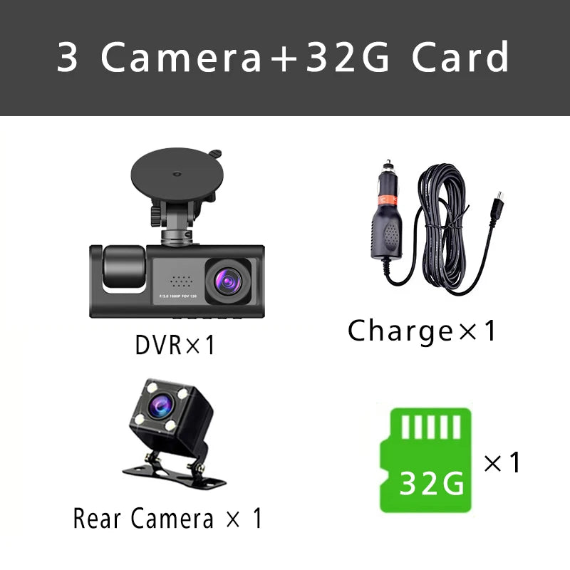 3 Channel Dash Cam HD 1080P 3-Lens Inside Vehicle  Car DVR Three Way Camera DVRs Recorder Video Registrator Dashcam Camcorder