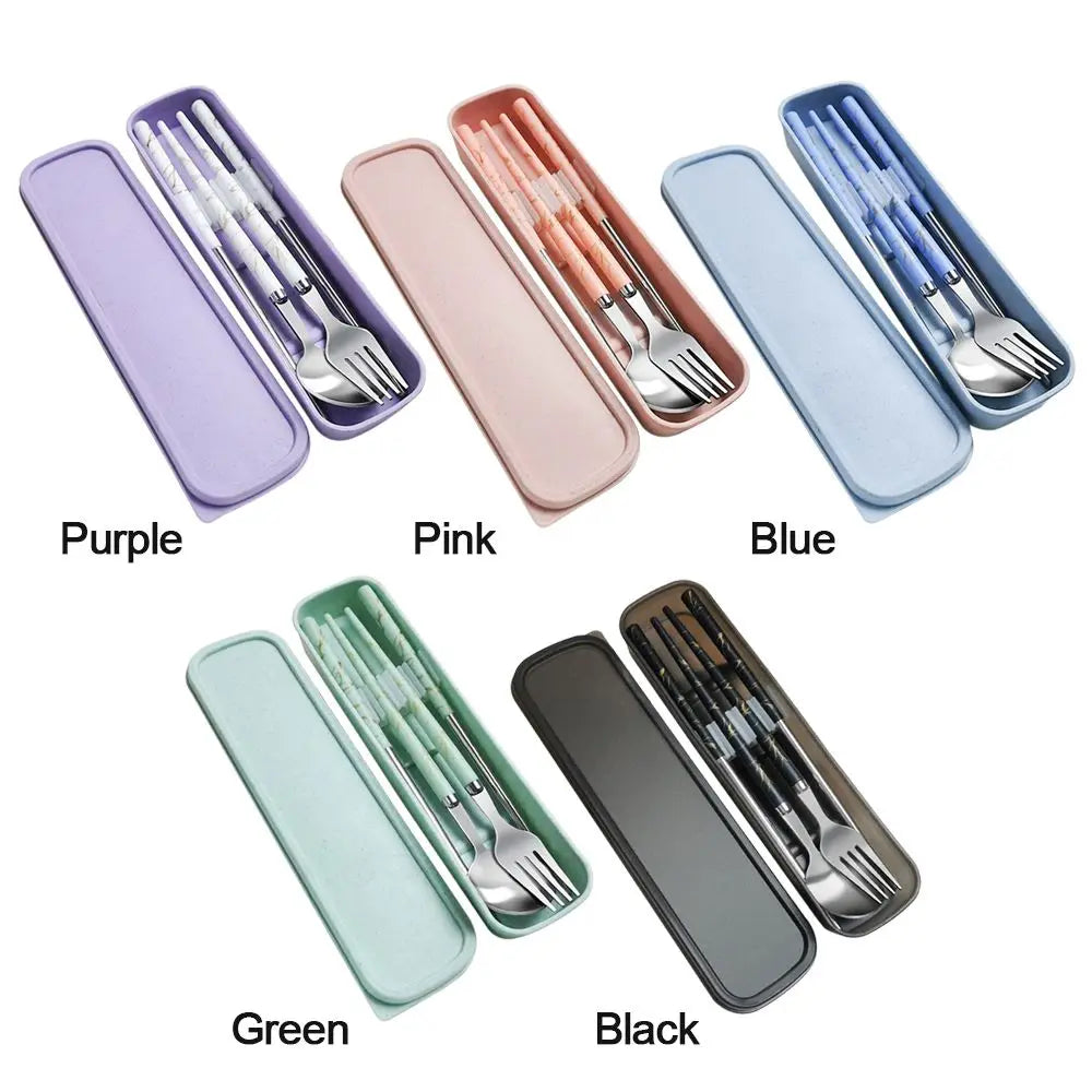 Kitchen Accessories Reusable With Box Tableware Portable Stainless Steel Spoon Fork Chopsticks Set Dinnerware Cutlery Set
