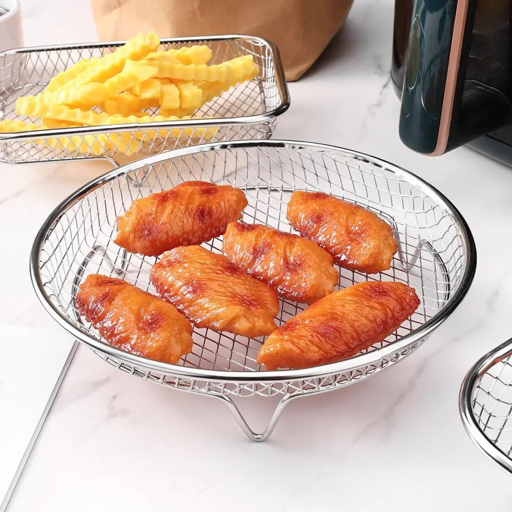 Durable Stackable Air Fryer Rack Non-Stick Stainless Steel Airfryer Tray Grill Basket Kitchen Gadgets